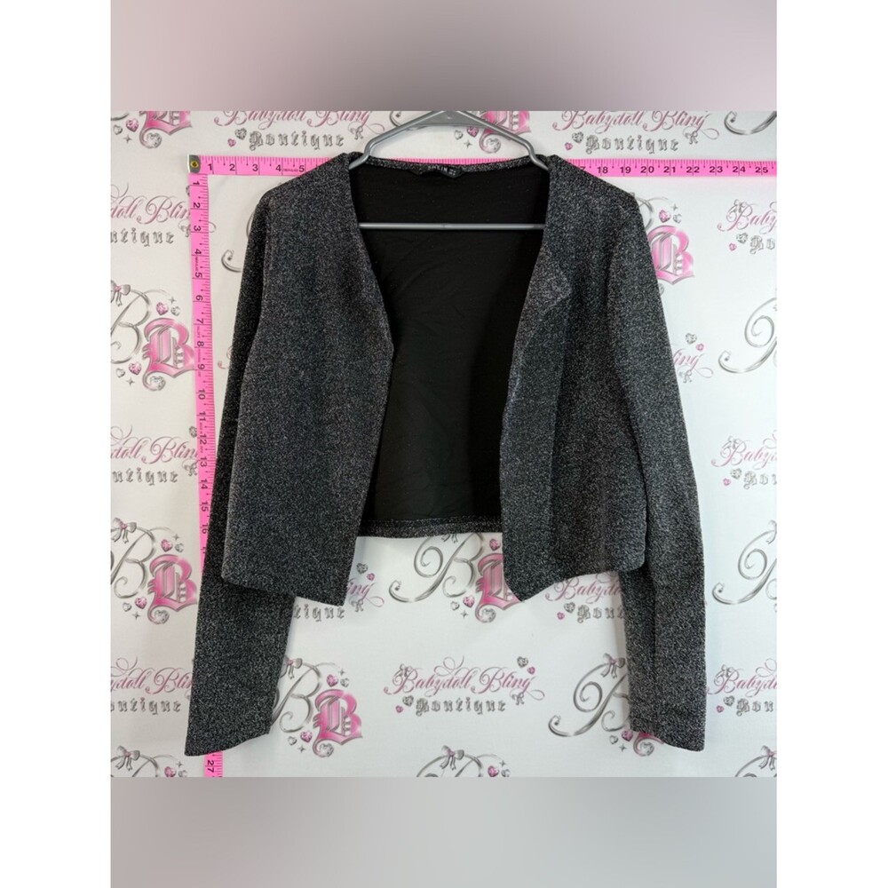 SHEIN cardigan Sparkly Open-Front Long Sleeve Cropped Cardigan Black and Silver